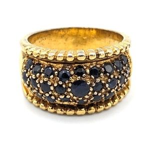 Sterling Silver Vermeil Navy Blue Sapphires Ring 926 Gold Tone Statement Vintage